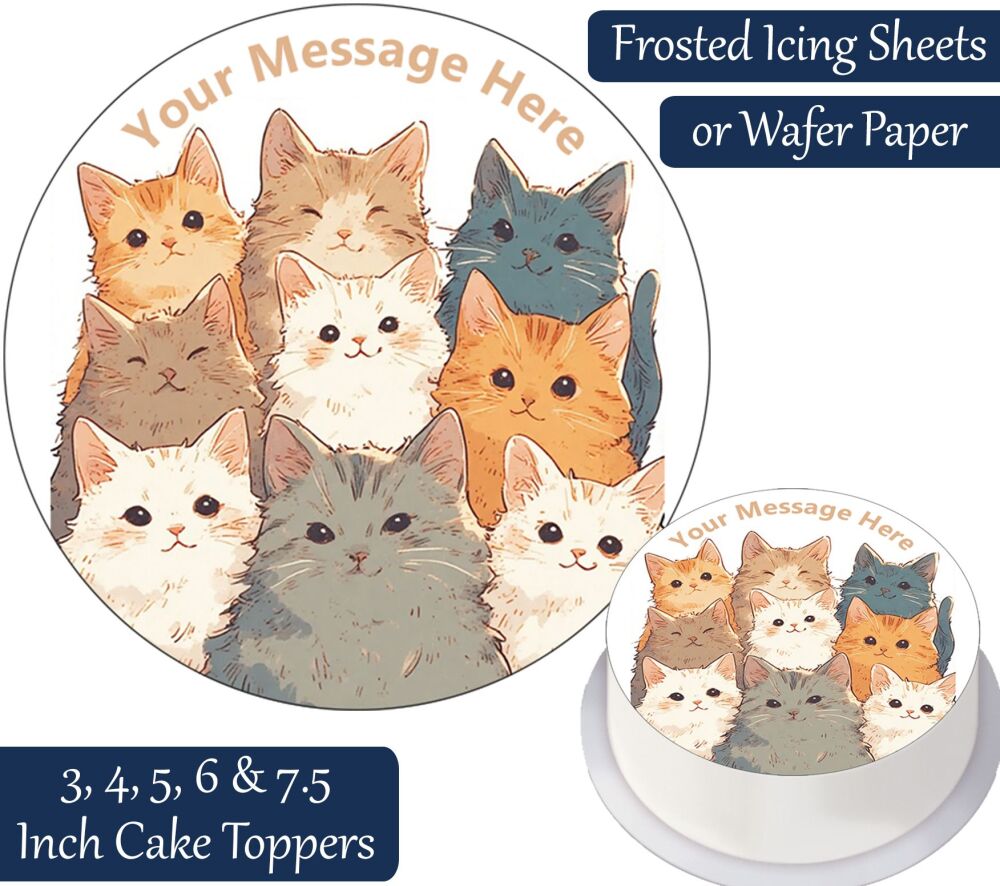 Cute Cartoon Cats Personalised Cake Topper