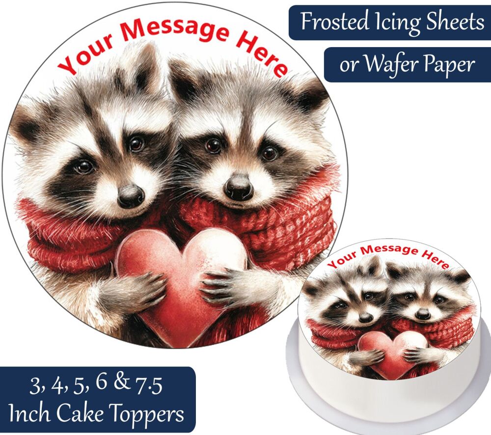 Cute Raccoon Couple Personalised Cake Topper
