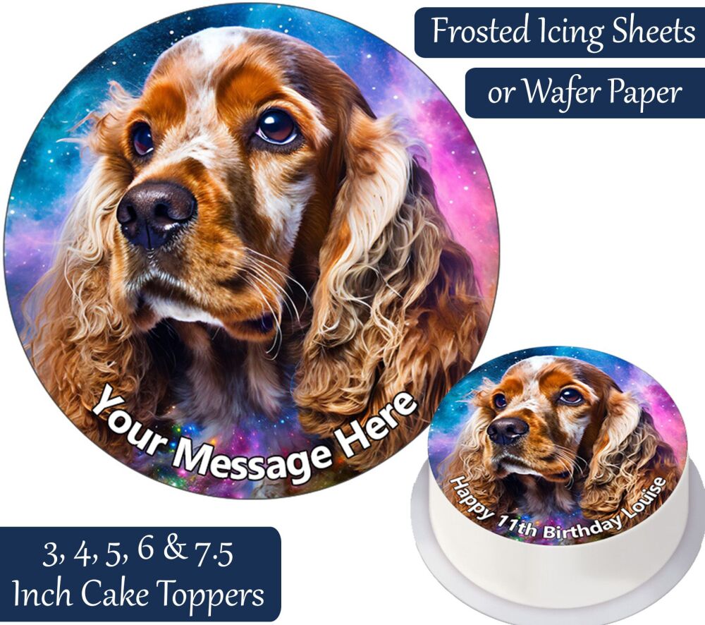 Dog Colourful Cocker Spaniel Personalised Cake Topper