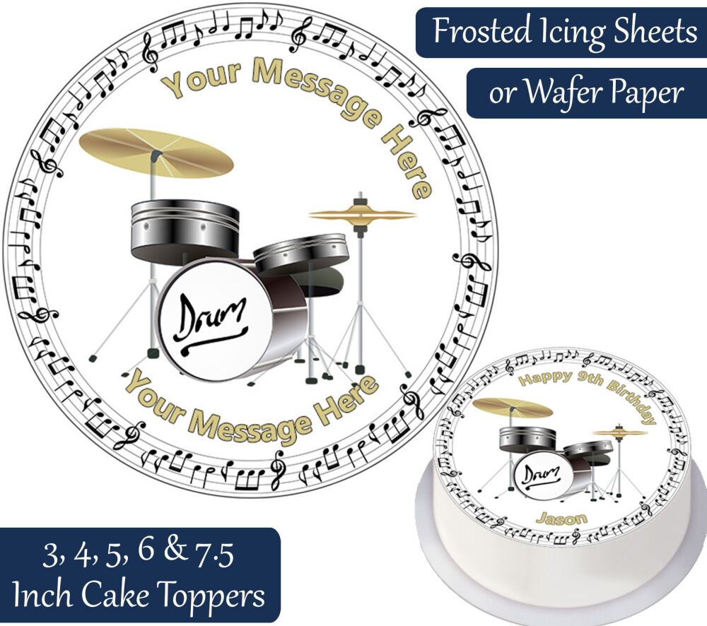 Drum Kit Instrument Personalised Cake Topper