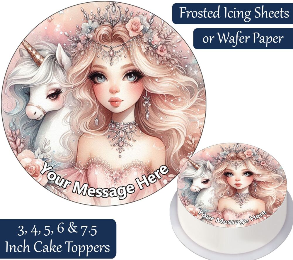 Fairytale Unicorn Princess Personalised Cake Topper