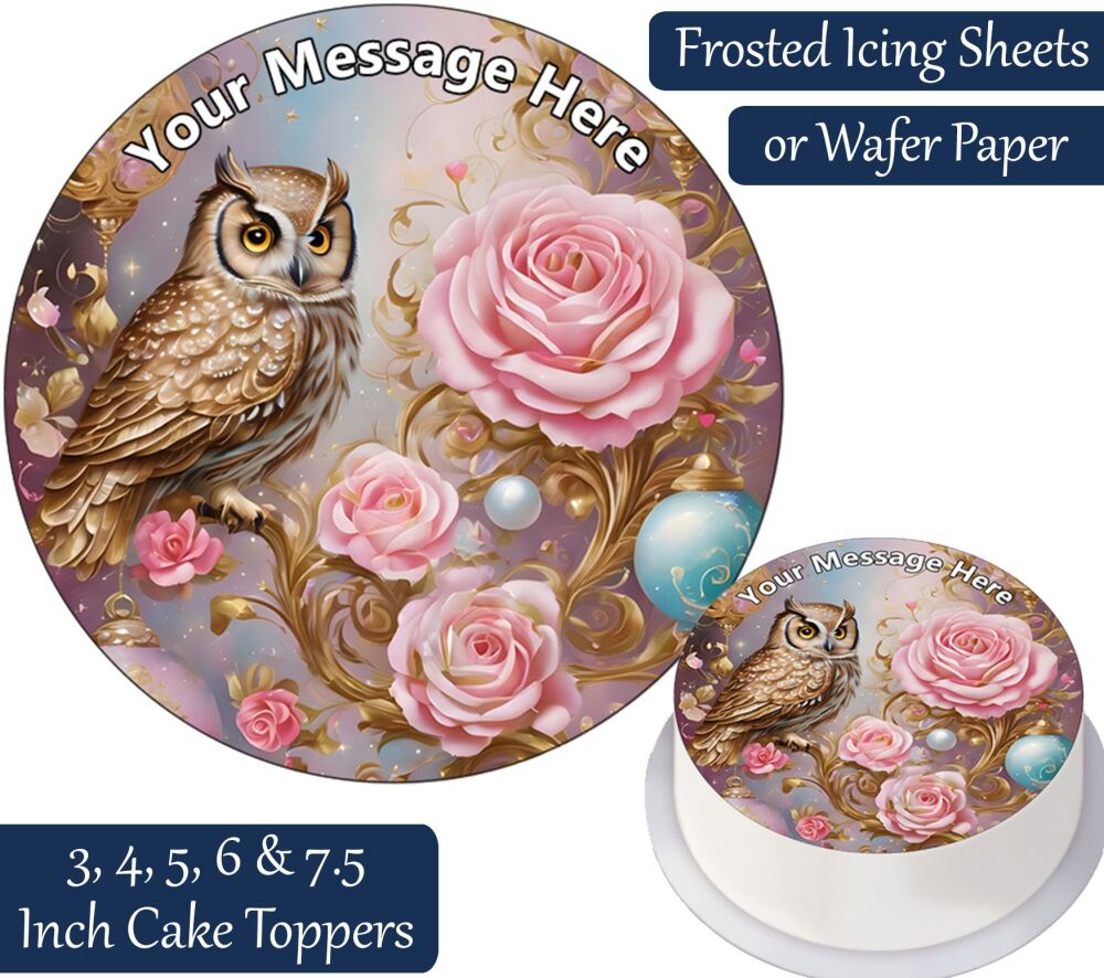 Fantasy Owl Roses Personalised Cake Topper