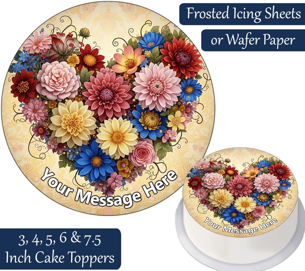 Floral Heart Personalised Cake Topper
