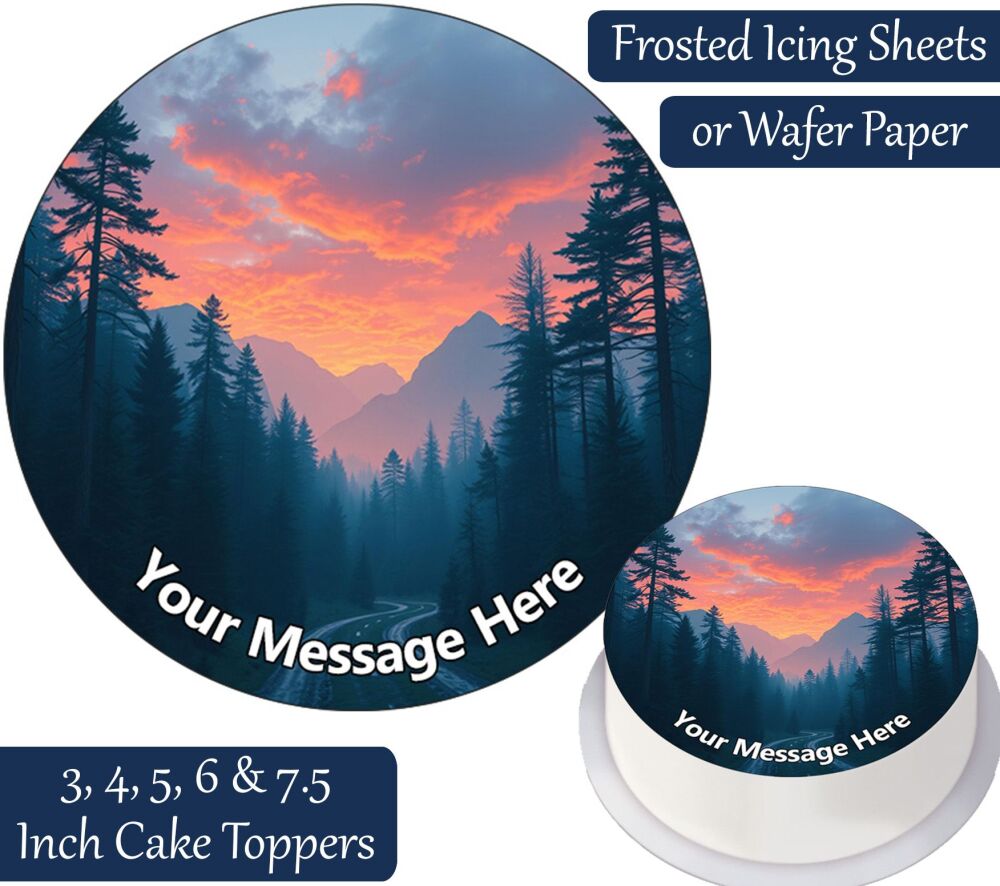 Forest Mountain Sunset Personalised Cake Topper
