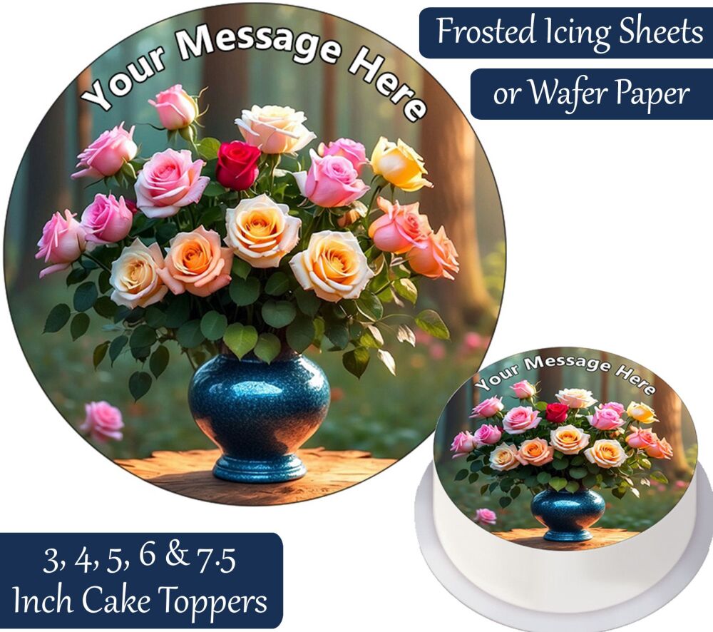 Forest Vase Flowers Personalised Cake Topper