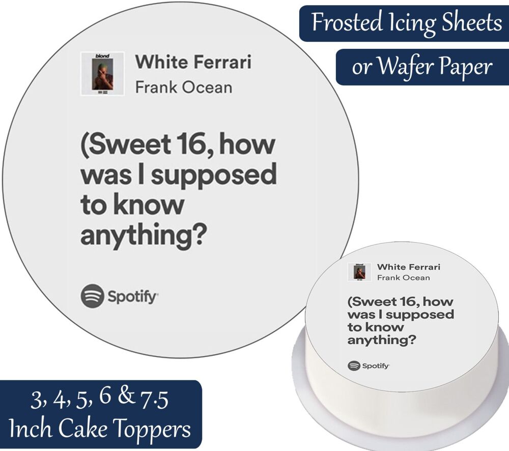 Frank Ocean Sweet 16 Lyrics Cake Topper