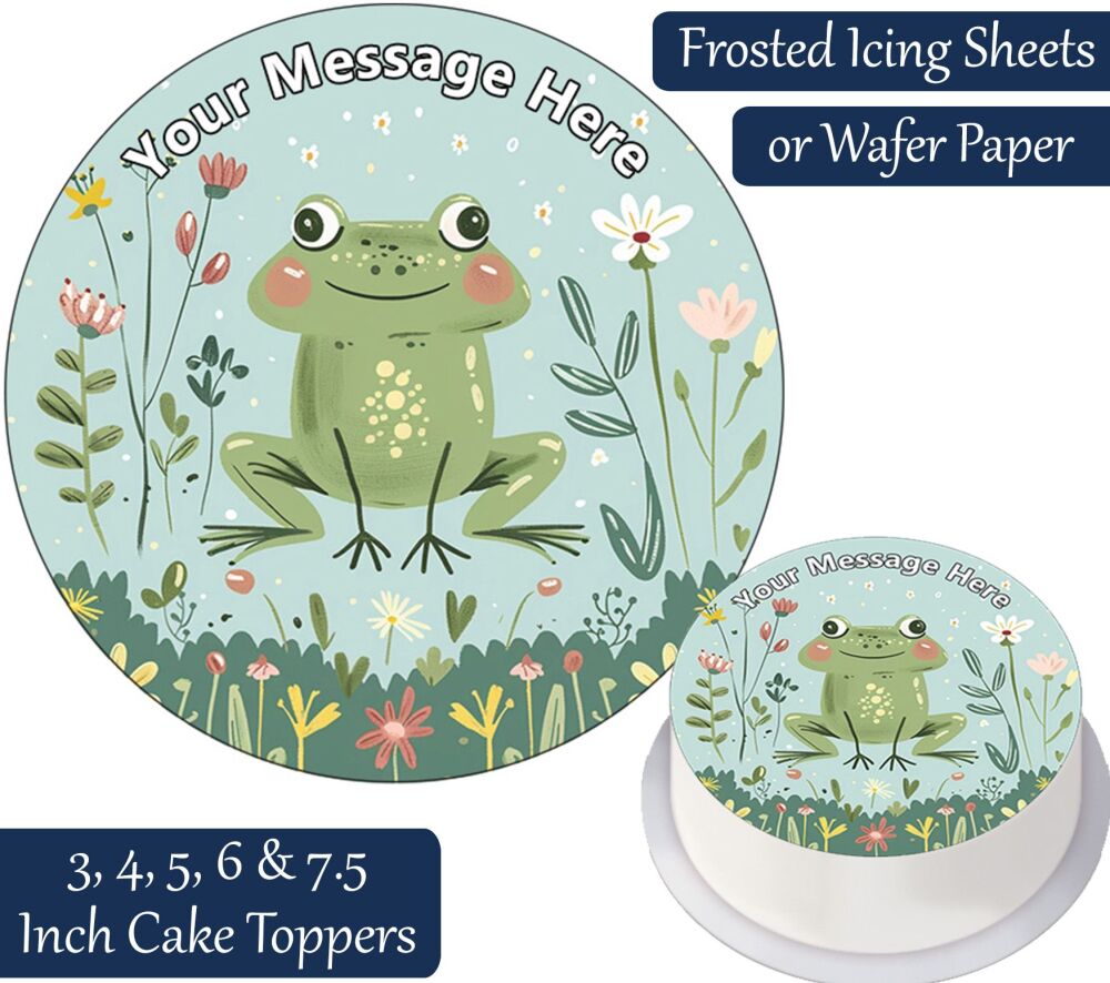 Frog Green Flowers Personalised Cake Topper