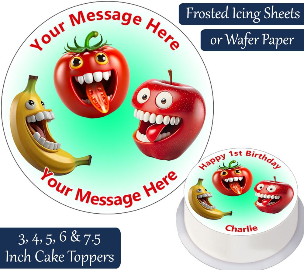 Funny Fruit & Veg Personalised Cake Topper