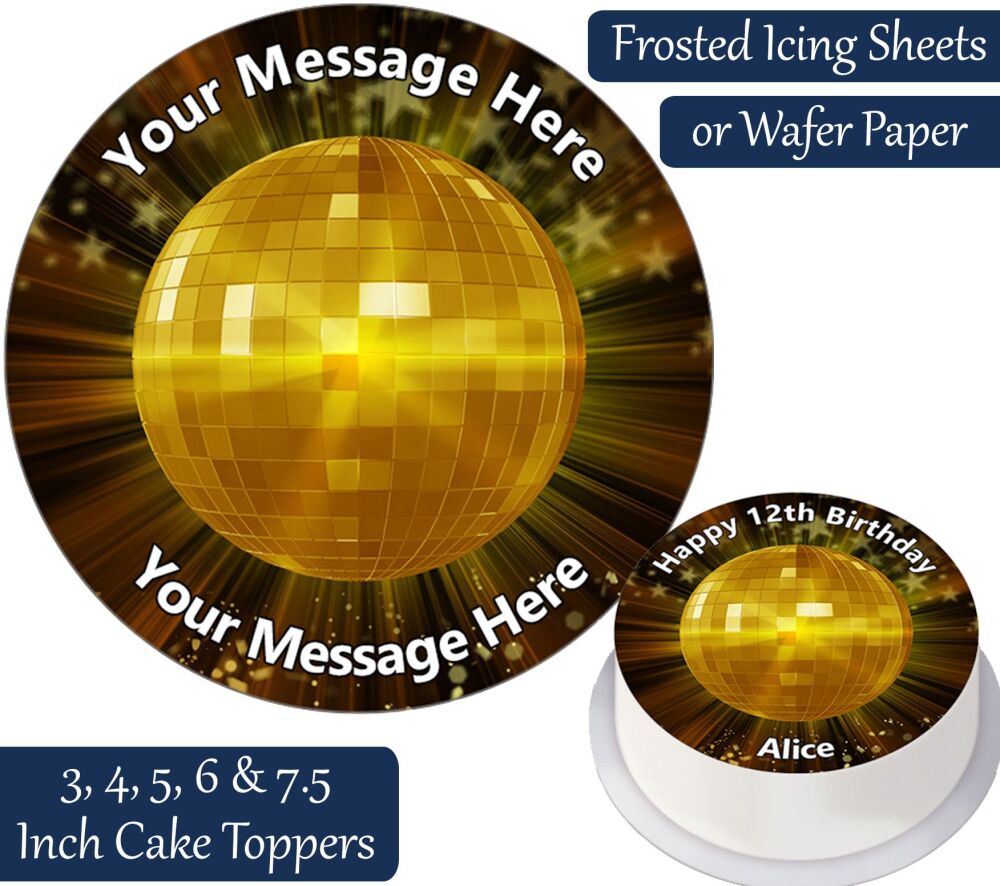 Gold Disco Dancing Ball Personalised Cake Topper