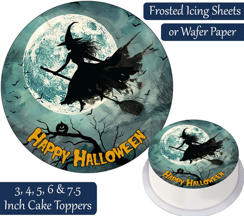 Halloween Full Moon Witch Personalised Cake Topper