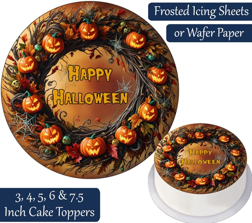 Halloween Pumpkin Wreath Personalised Cake Topper