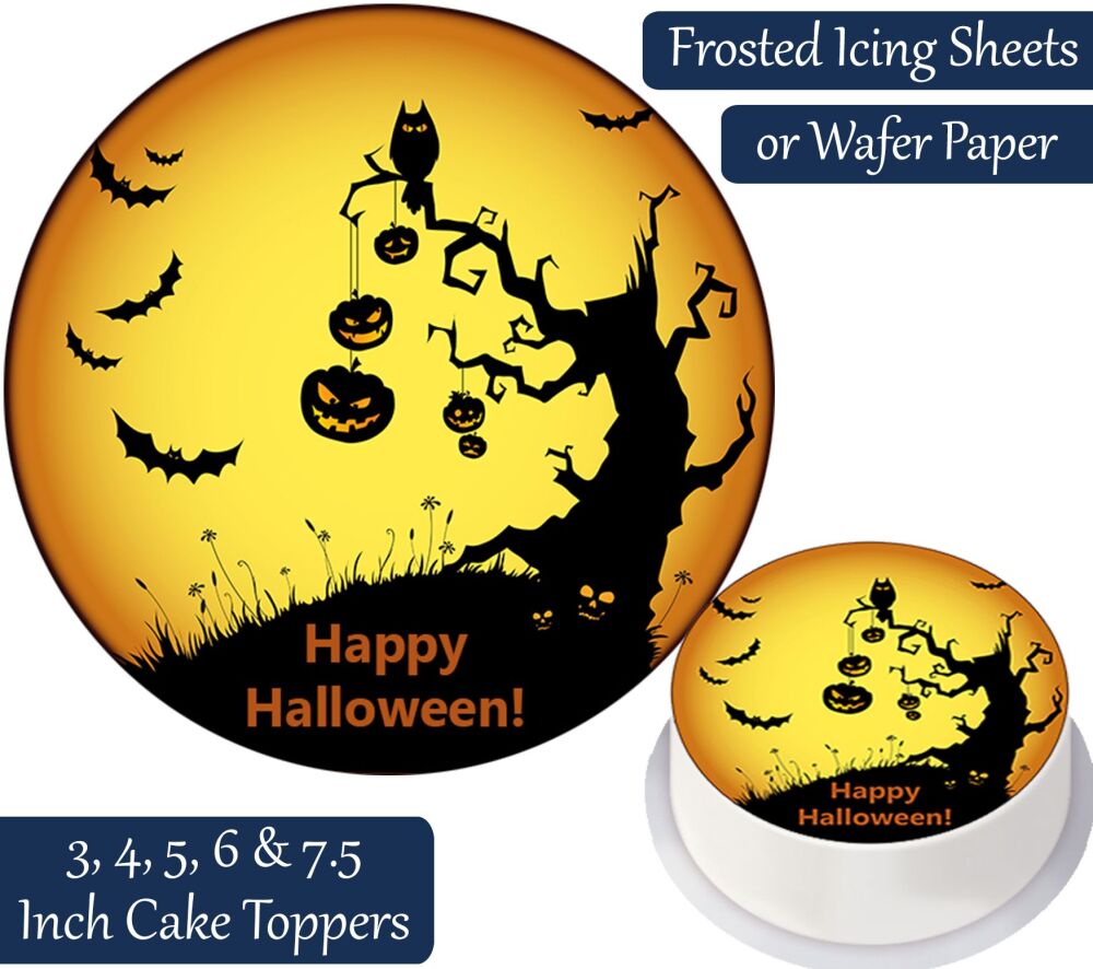 Halloween Pumpkins & Bats Personalised Cake Topper