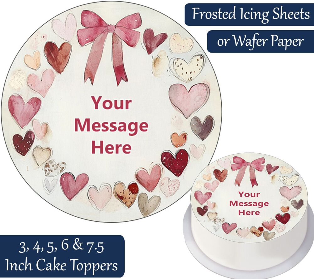 Heart Ribbon Wreath Personalised Cake Topper