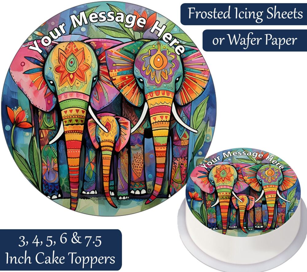 Indian Elephant Family Personalised Cake Topper