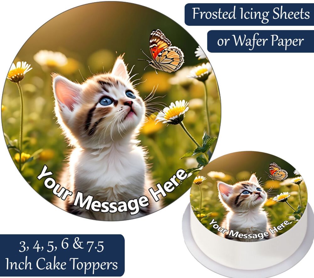 Kitten Flowers Butterfly Personalised Cake Topper