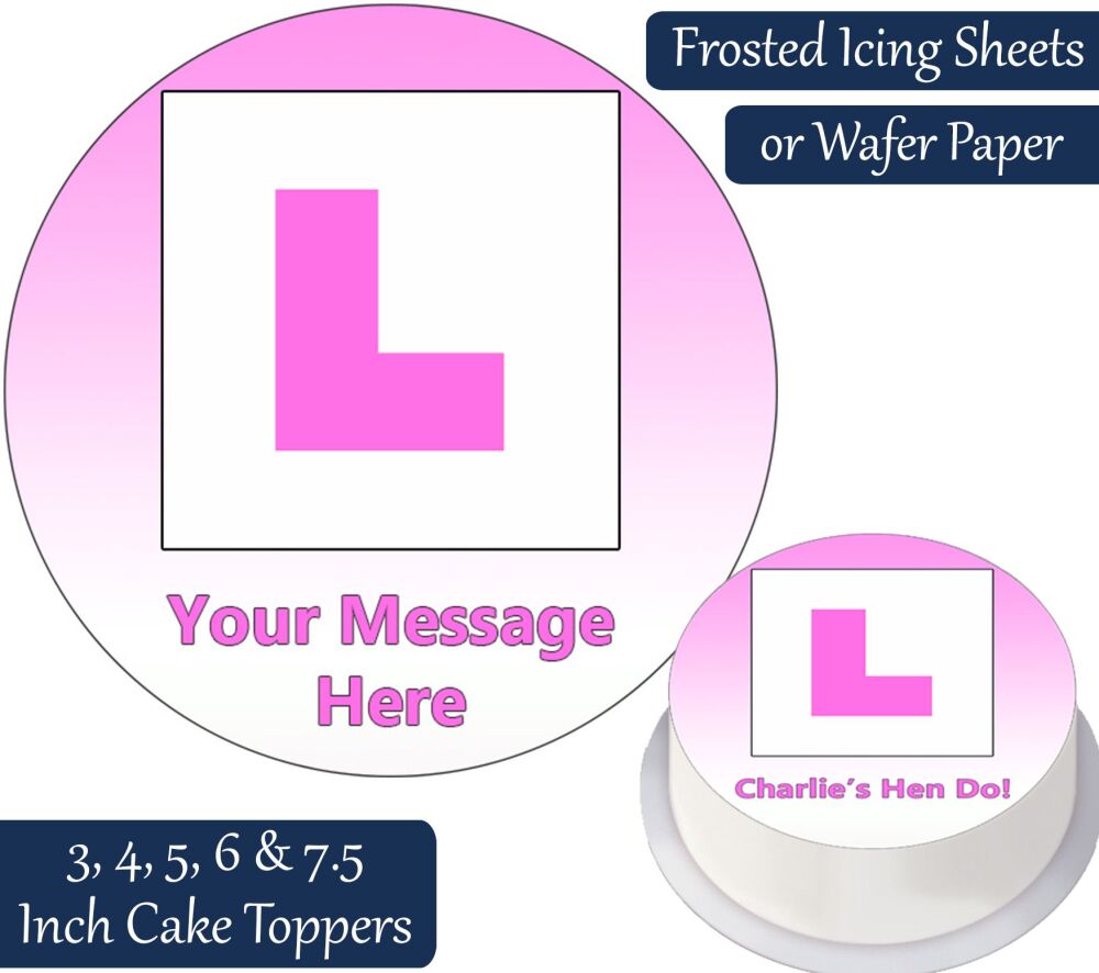 L Plate - Pink - Personalised Cake Topper