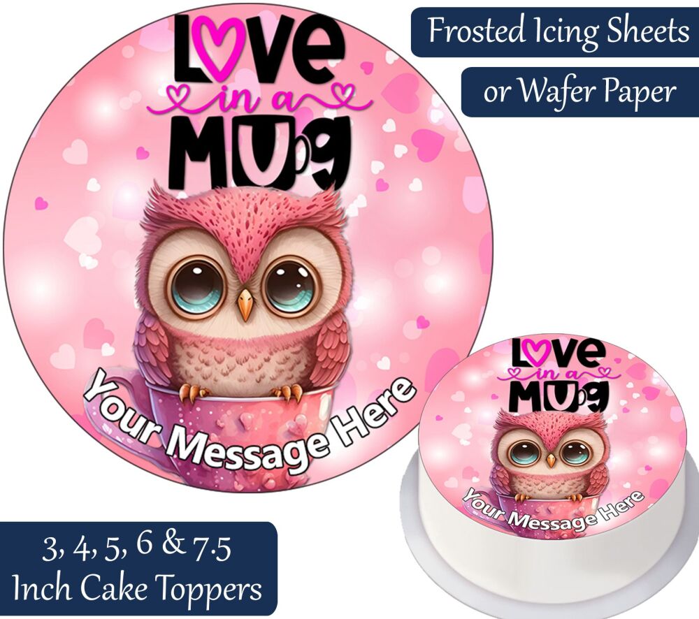 Love In A Mug Owl Personalised Cake Topper