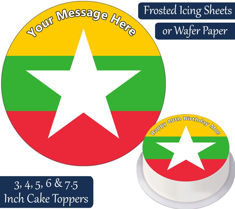 Myanmar Flag Personalised Cake Topper