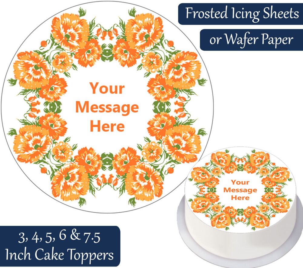 Orange Flowers Wreath Personalised Cake Topper