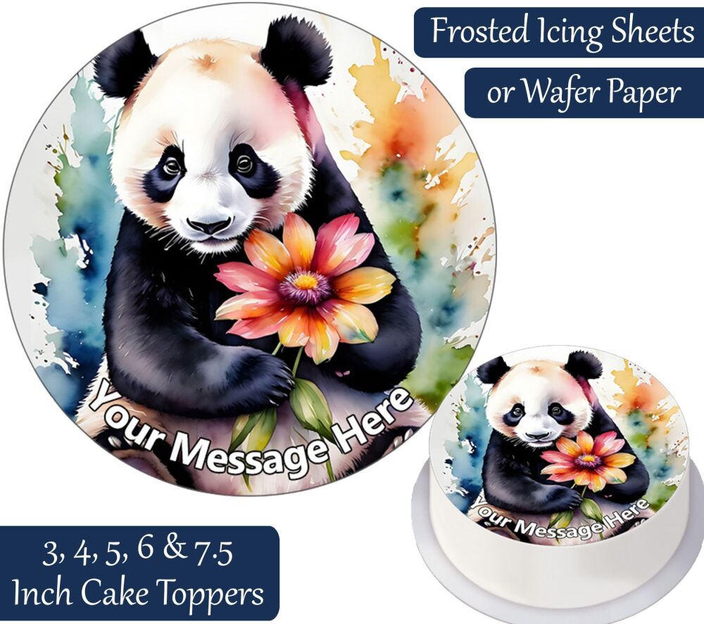 Panda Flowers Personalised Cake Topper