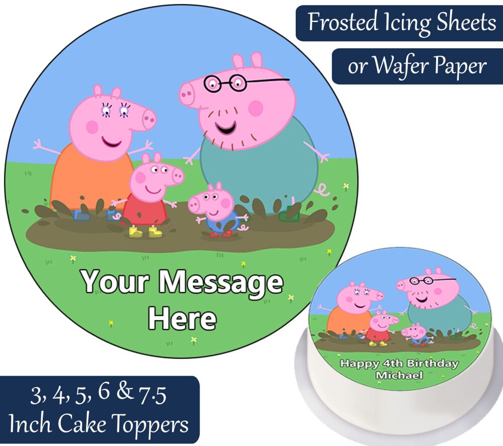 Peppa Pig Family Muddy Puddle Splash Personalised Cake Topper