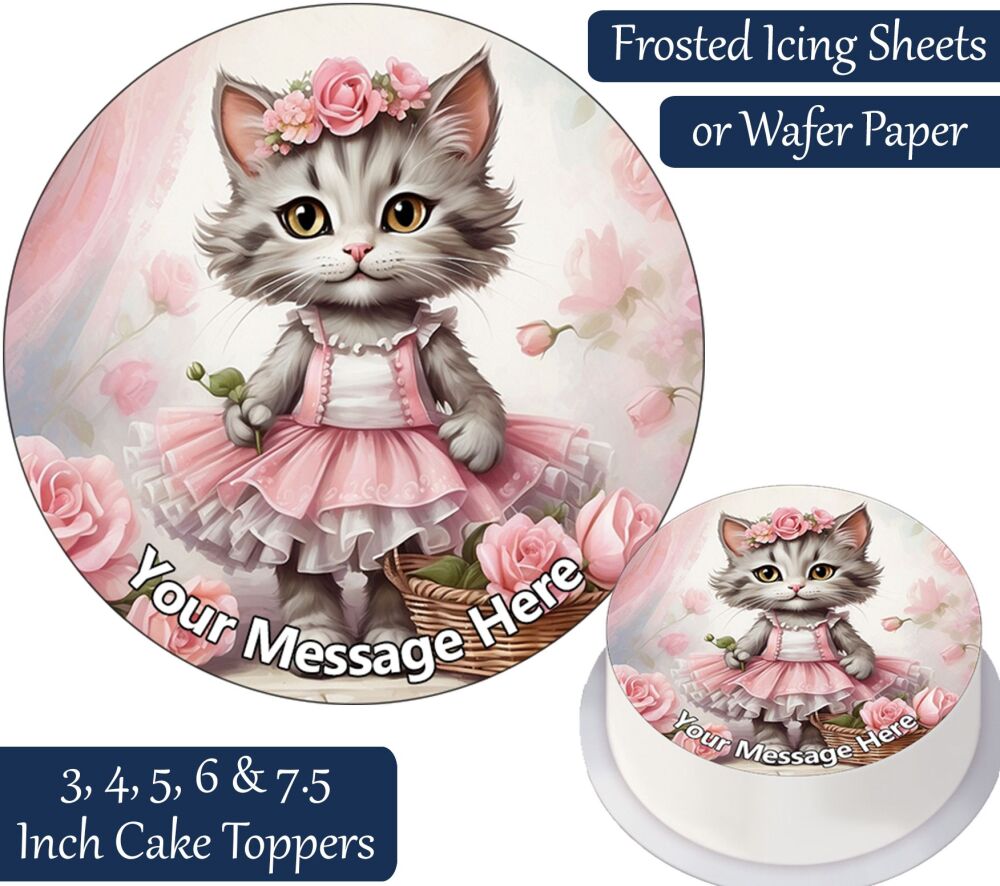 Pink Ballerina Kitten Personalised Cake Topper