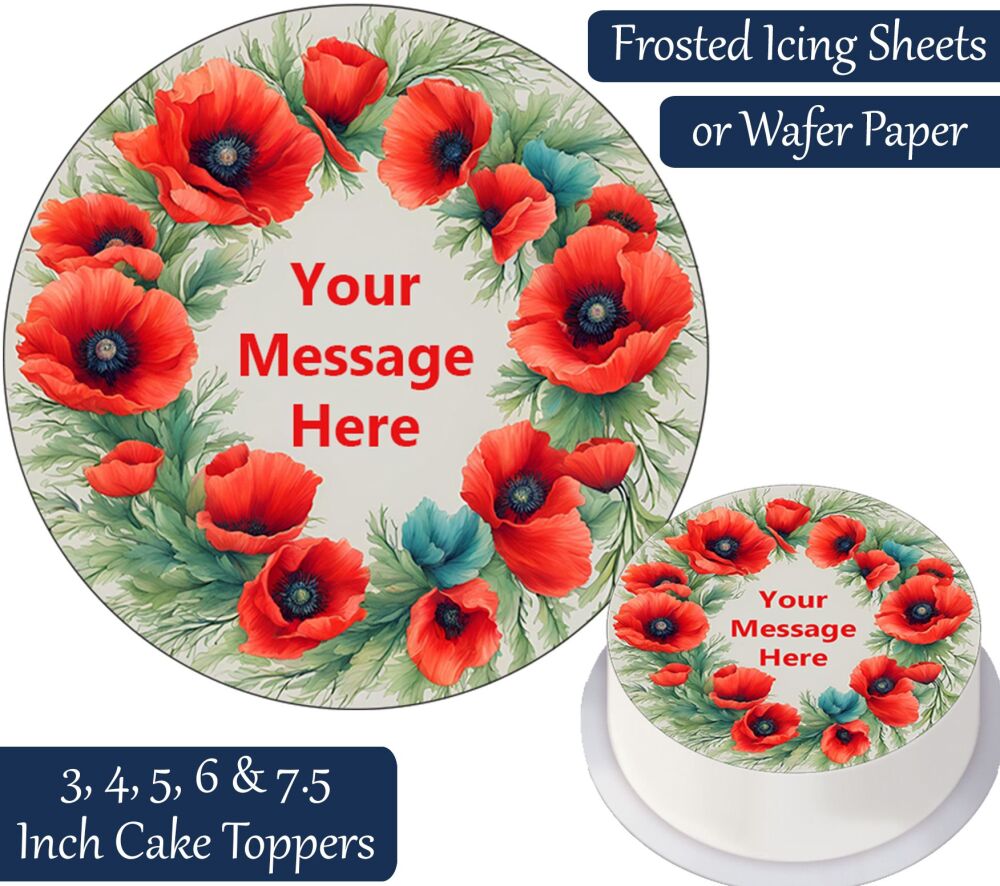 Poppy Wreath Personalised Cake Topper