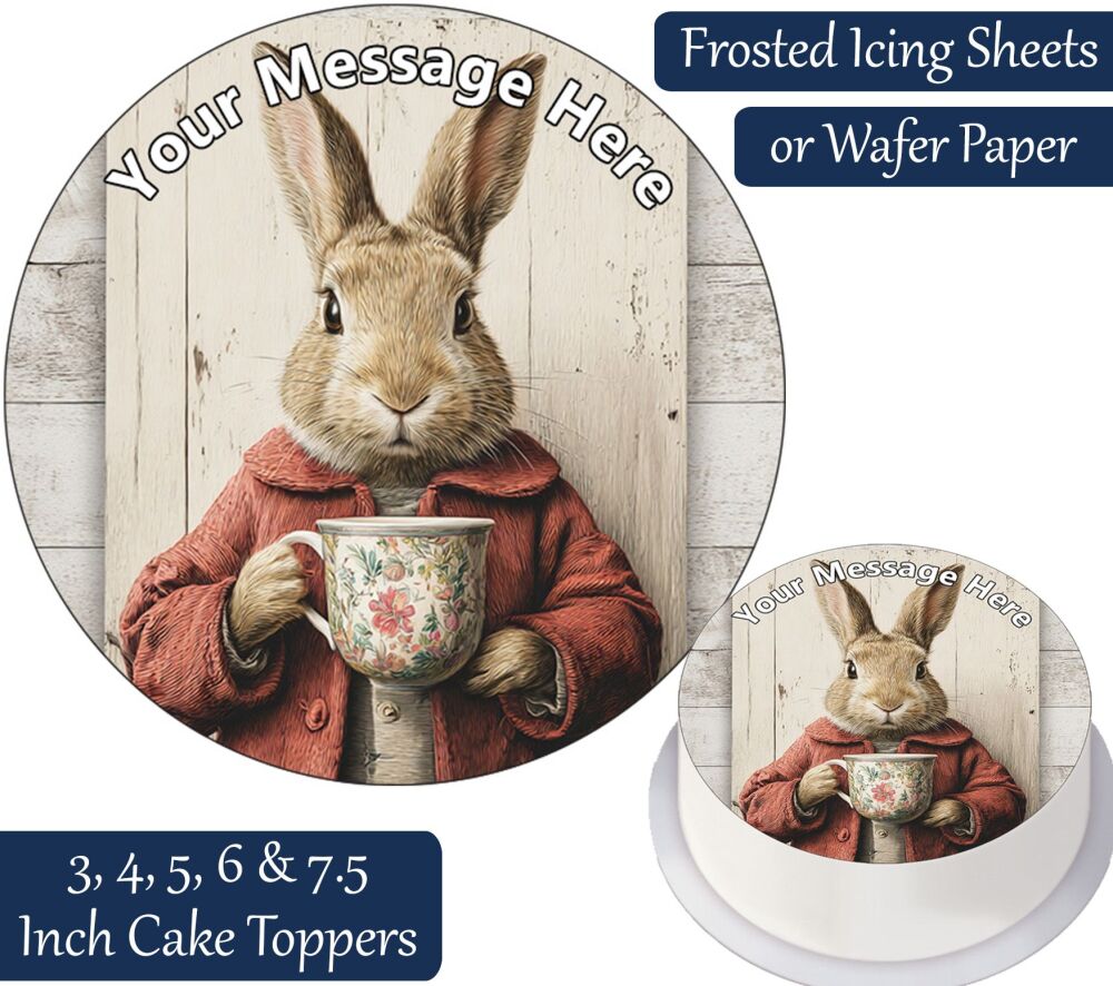 Rabbit Drinking Tea Personalised Cake Topper