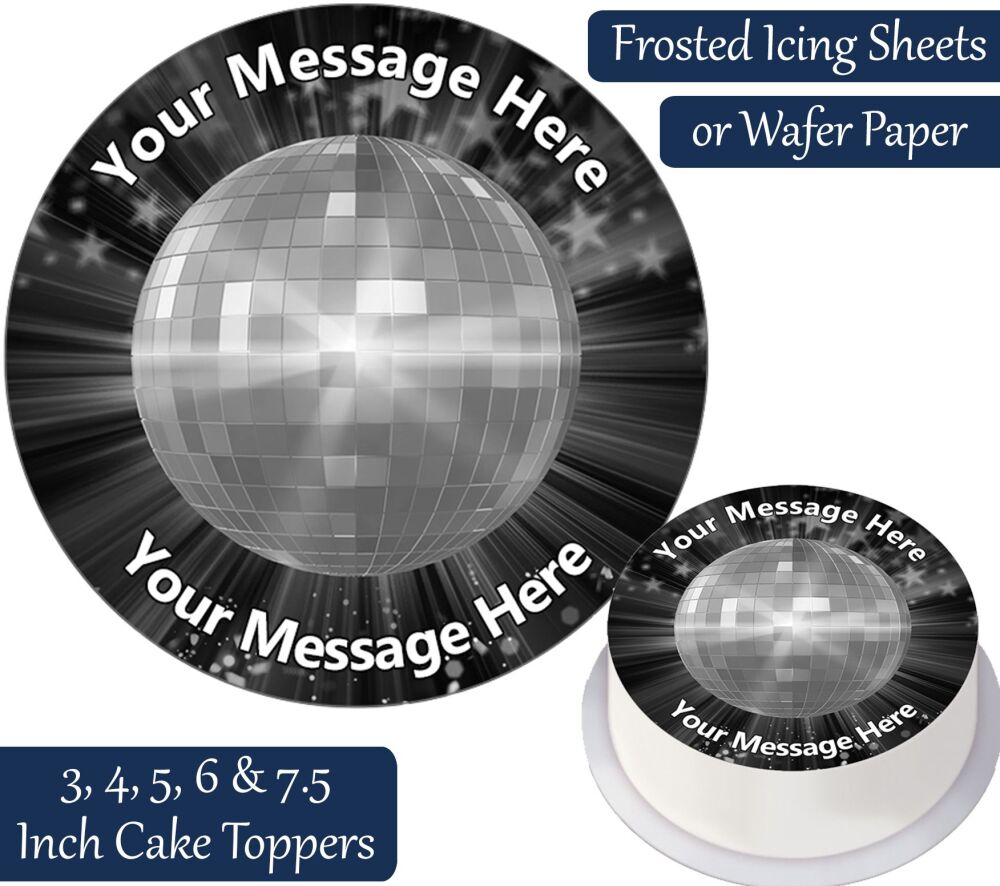Silver Disco Dancing Ball Personalised Cake Topper