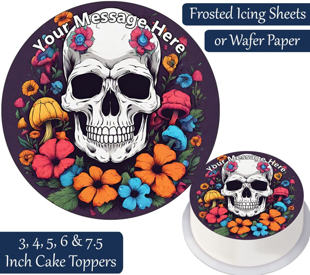 Skull Flowers Personalised Cake Topper