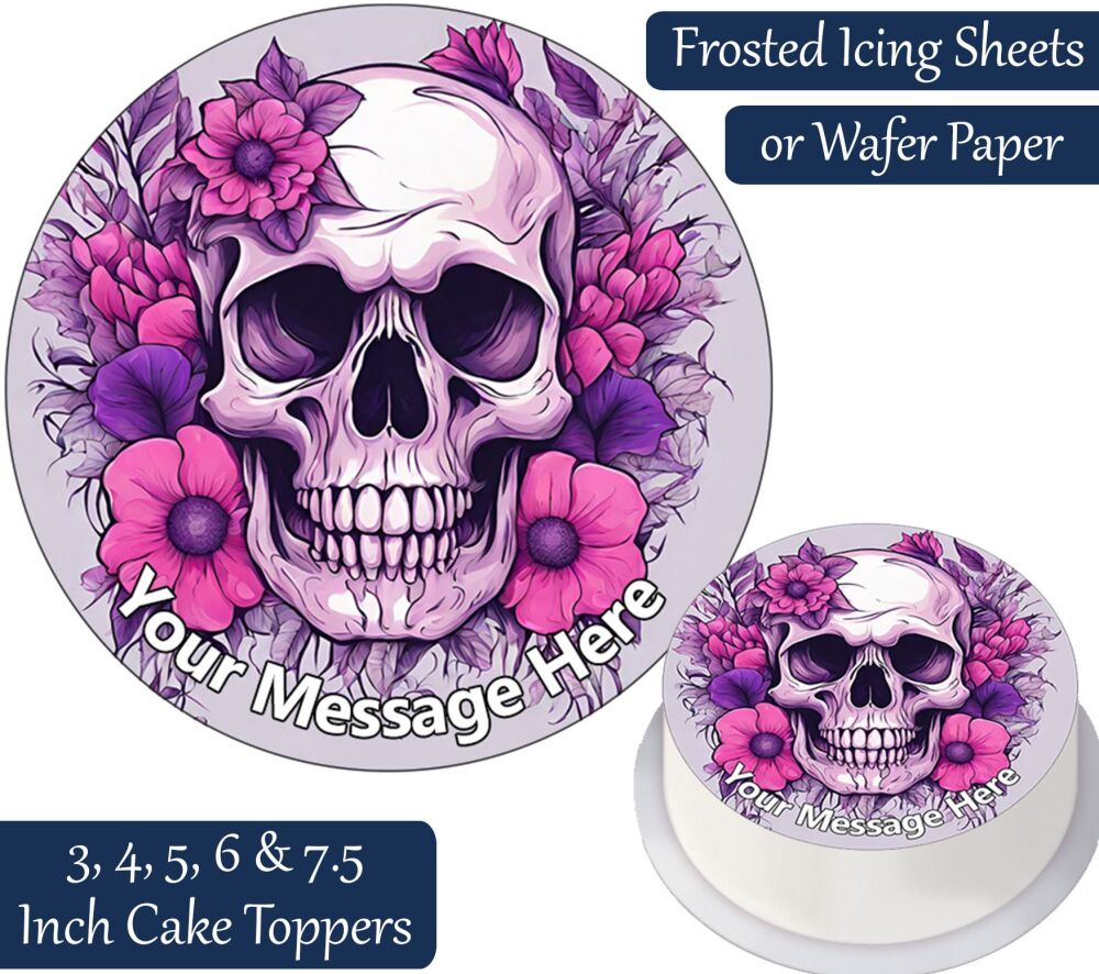 Skull Purple Flowers Personalised Cake Topper