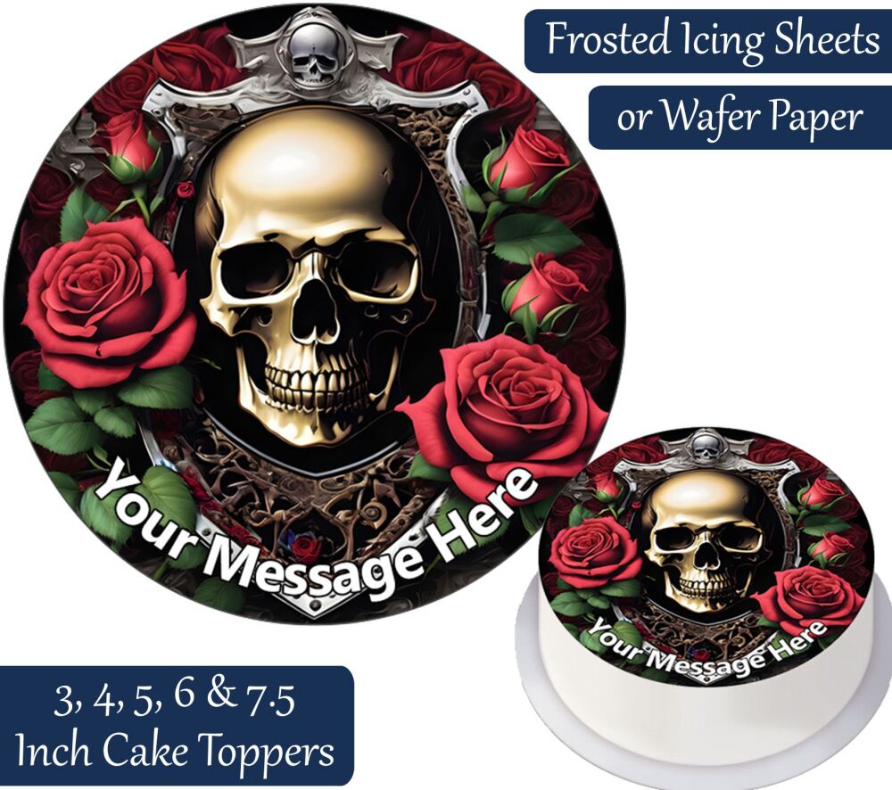 Skull Roses Personalised Cake Topper