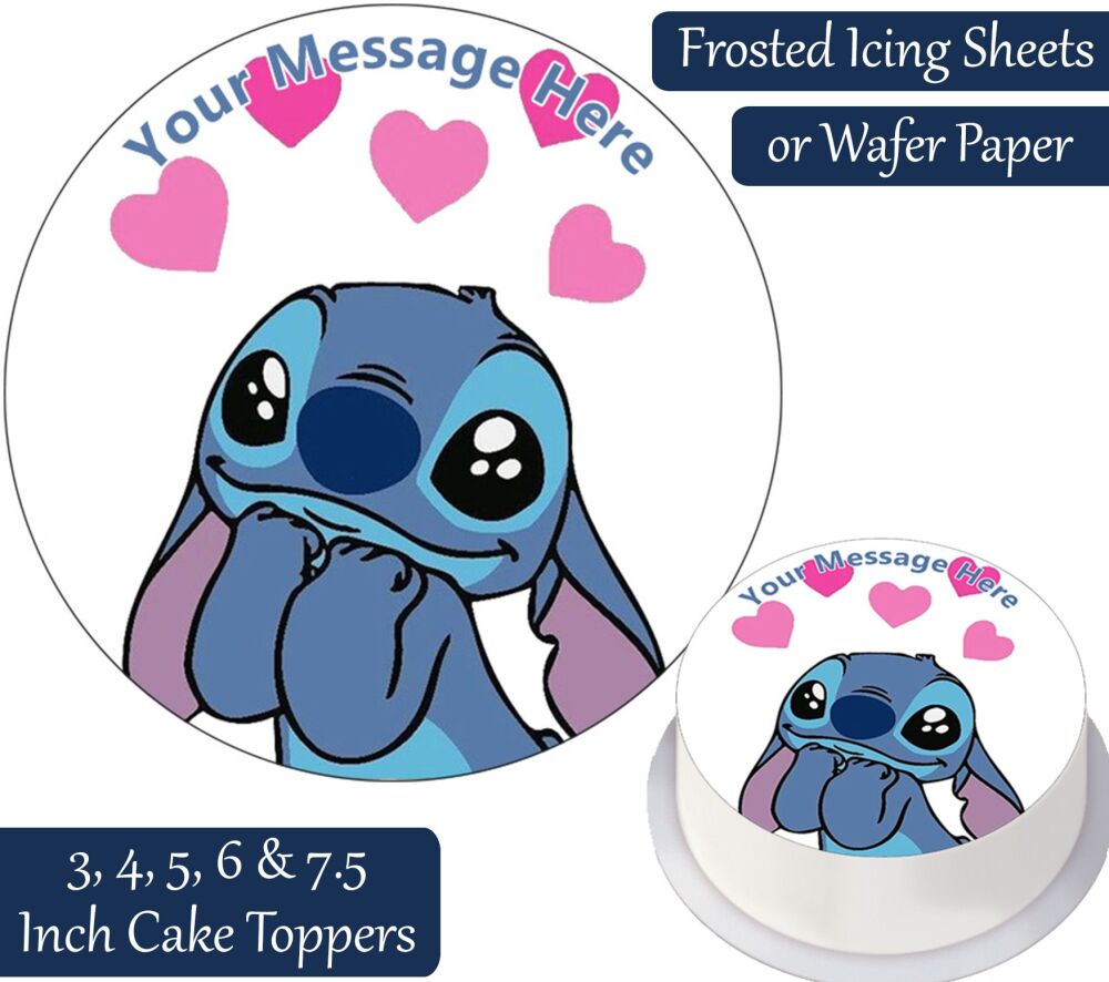 Stitch Pink Hearts Personalised Cake Topper