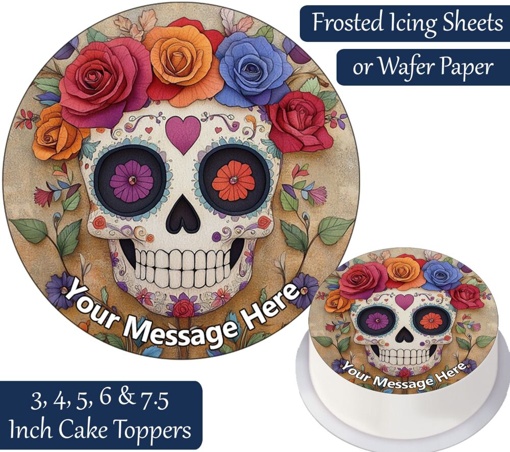 Sugar Skull Flowers Personalised Cake Topper