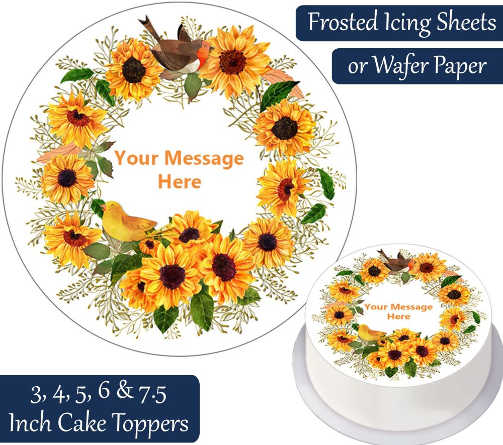 Sunflower Wreath Personalised Cake Topper