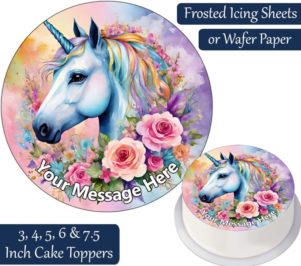 Unicorn Flowers Personalised Cake Topper