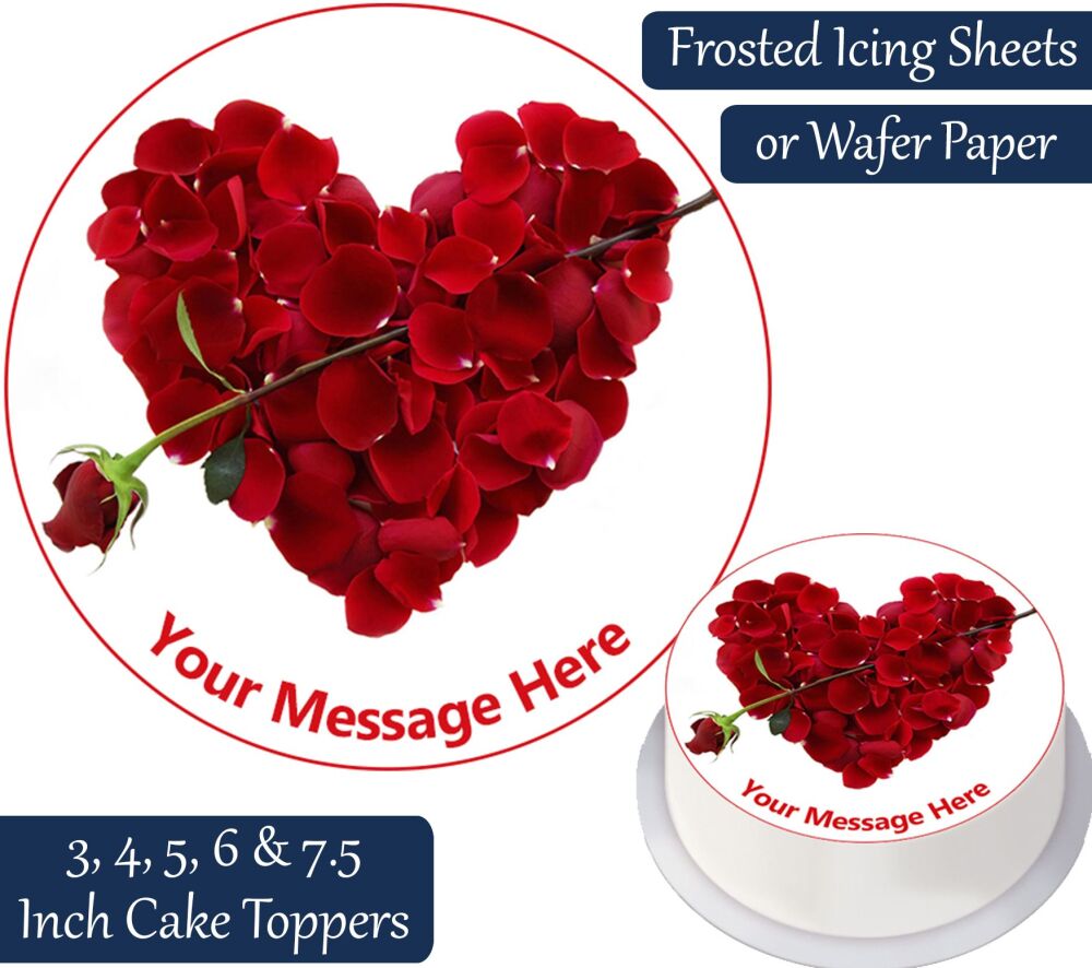 Valentines Petals Heart Personalised Cake Topper