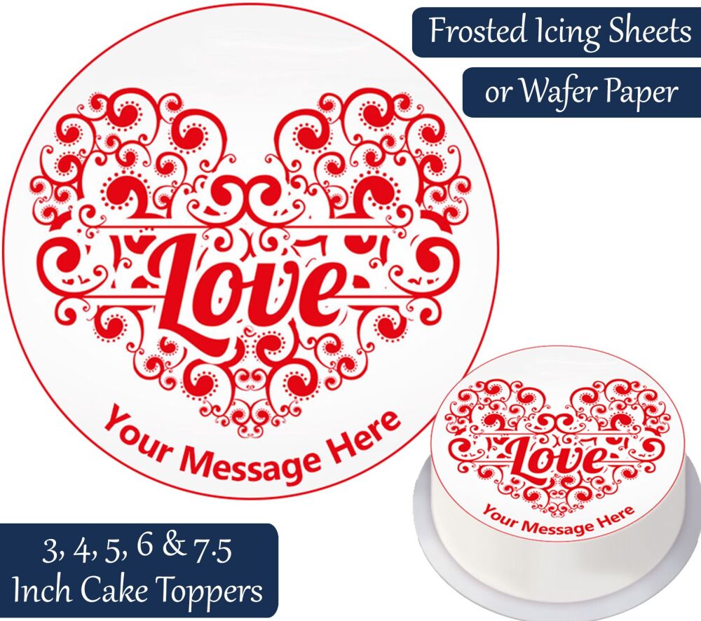 Valentines Love Heart Personalised Cake Topper