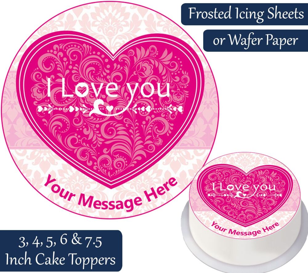 Valentines Pink Heart Personalised Cake Topper