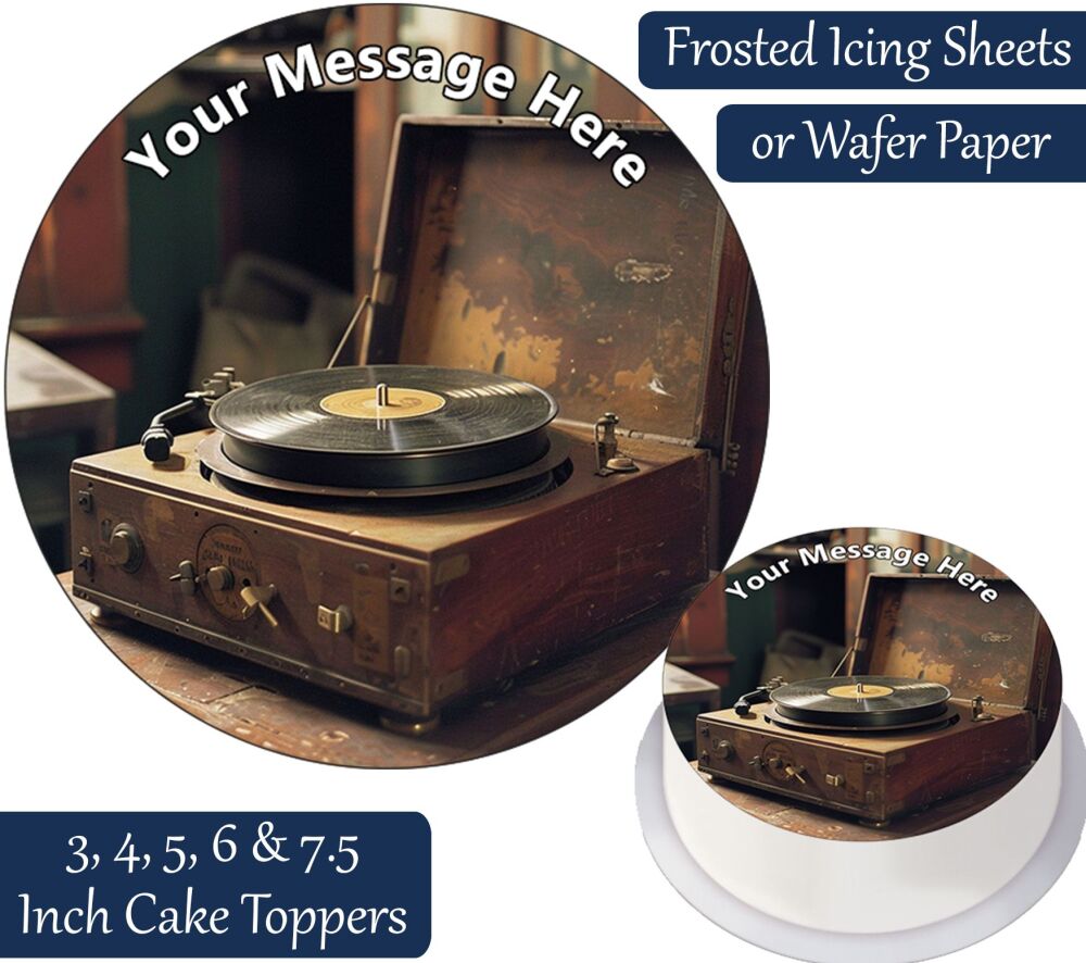 Vintage Record Player Personalised Cake Topper