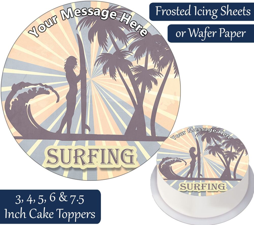 Vintage Surfing Personalised Cake Topper