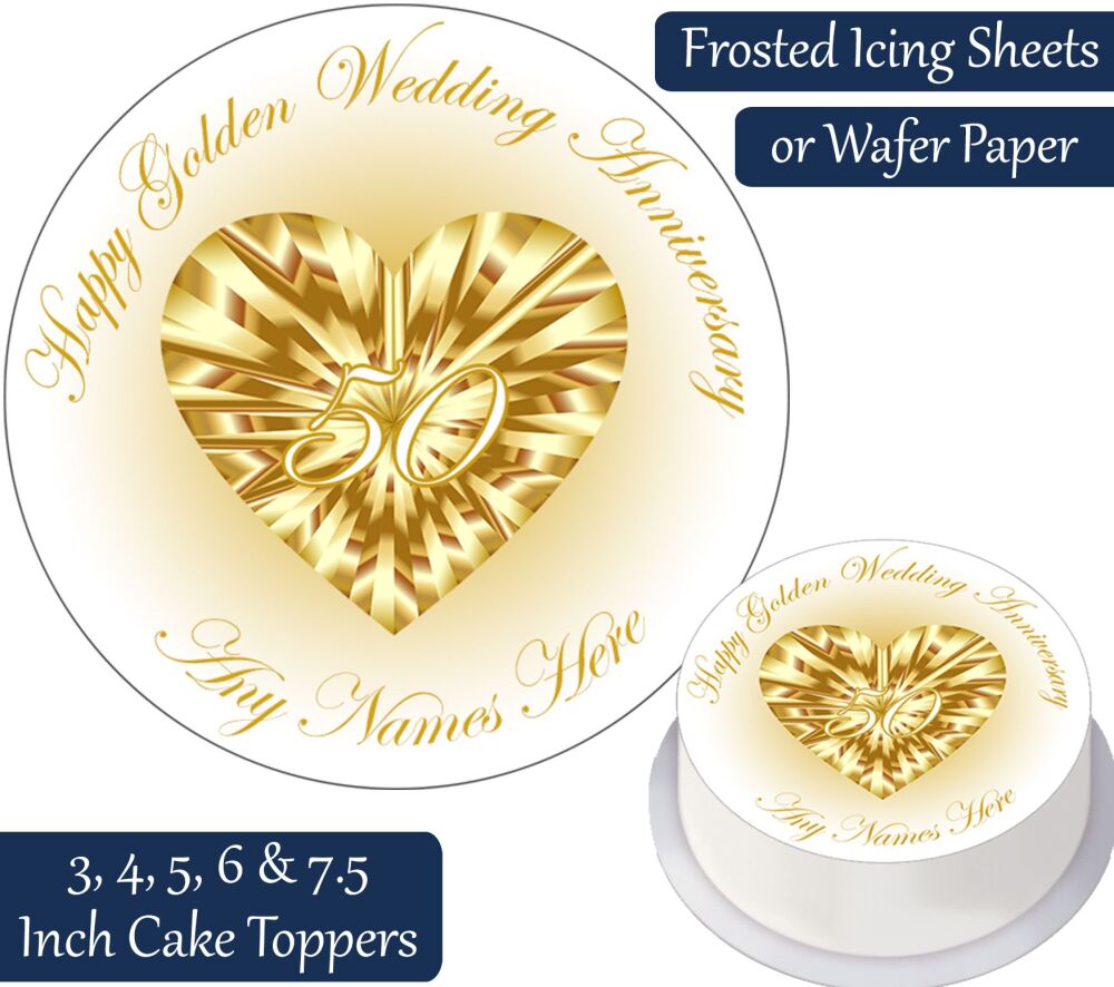 Wedding Anniversary - Gold / Golden - Personalised Cake Topper