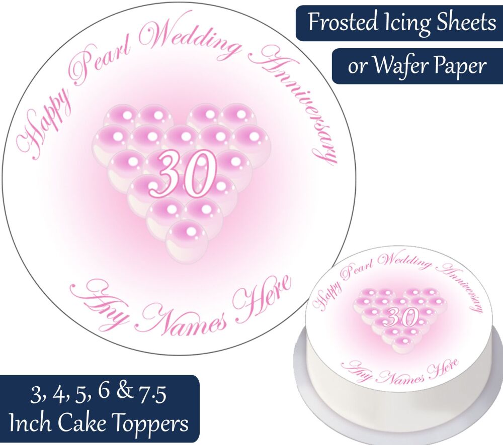 Wedding Anniversary - Pearl - Personalised Cake Topper