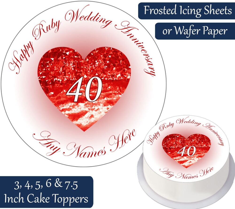 Wedding Anniversary - Ruby - Personalised Cake Topper