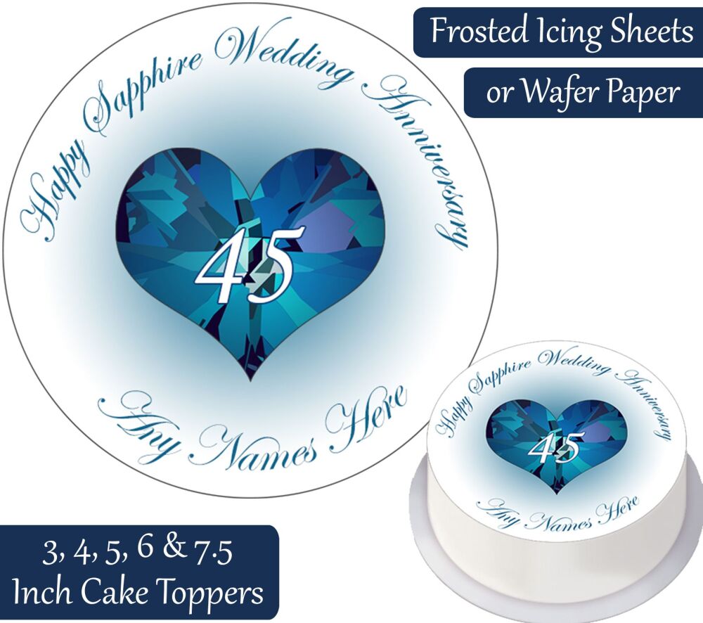 Wedding Anniversary - Sapphire - Personalised Cake Topper