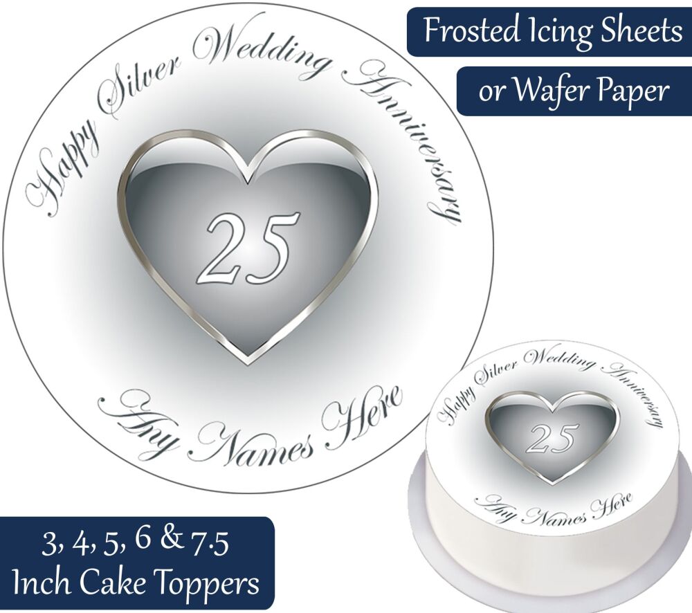 Wedding Anniversary - Silver - Personalised Cake Topper