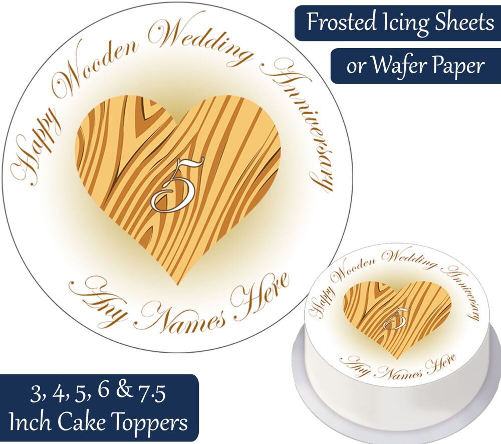 Wedding Anniversary - Wood - Personalised Cake Topper