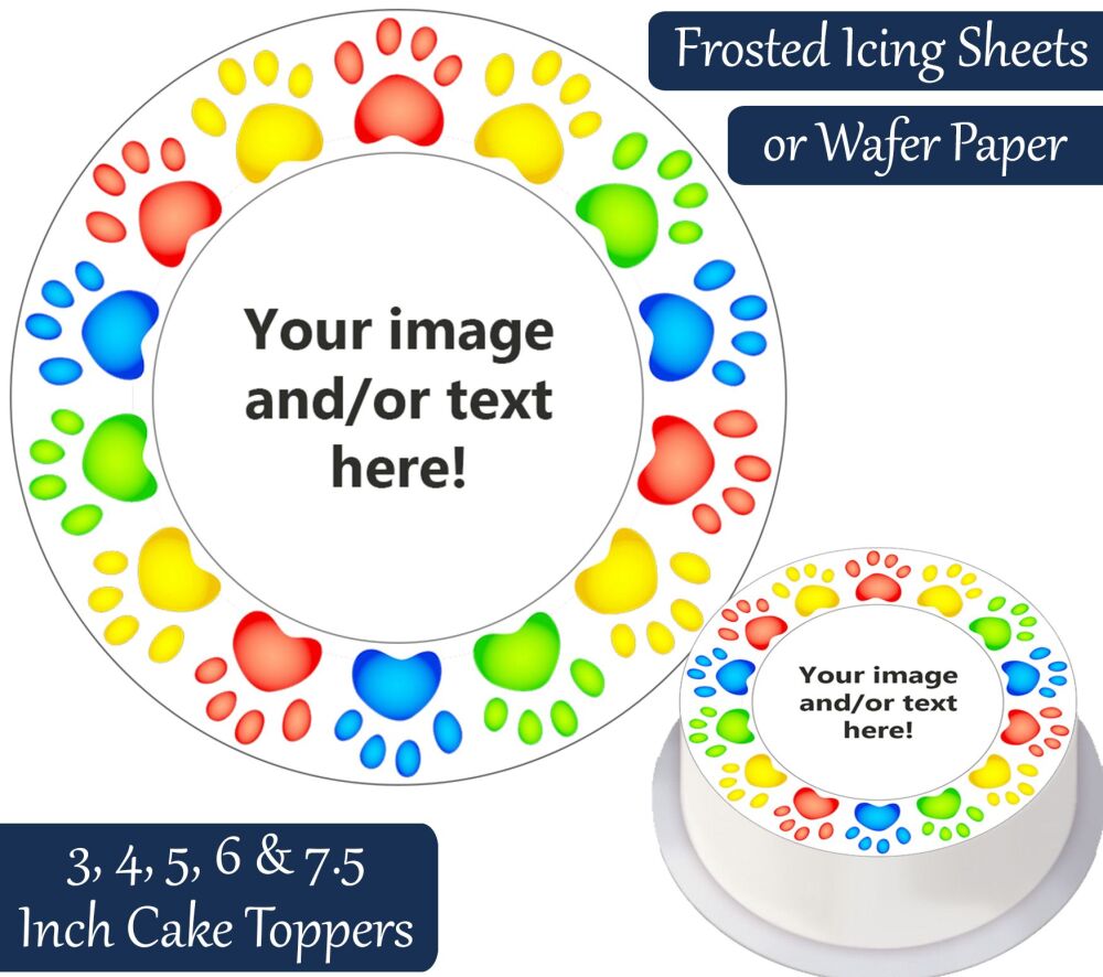 Your Own Personalised Photo - Paw Print Frame - Round Cake Topper