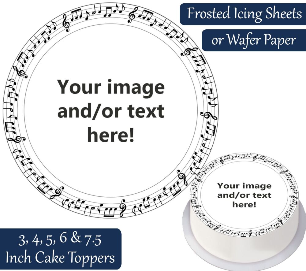 Your Own Personalised Photo - Musical Notes Frame - Round Cake Topper