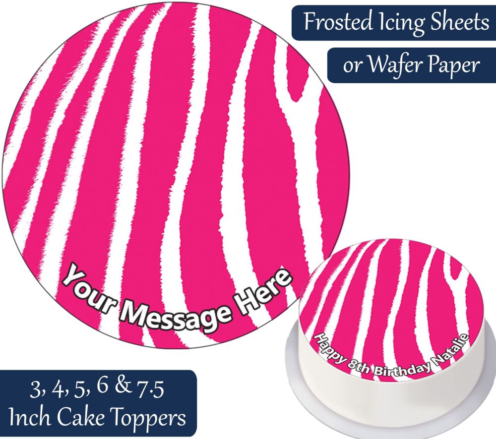 Zebra Print - Pink - Personalised Cake Topper